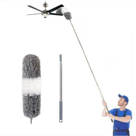Teleskop-staubwedel, Grau-weiß, Ausziehbare Dachrinnenbürste, Edelstahlgriff Von 83 Bis 250 Cm, Für Staub Und Tierhaare