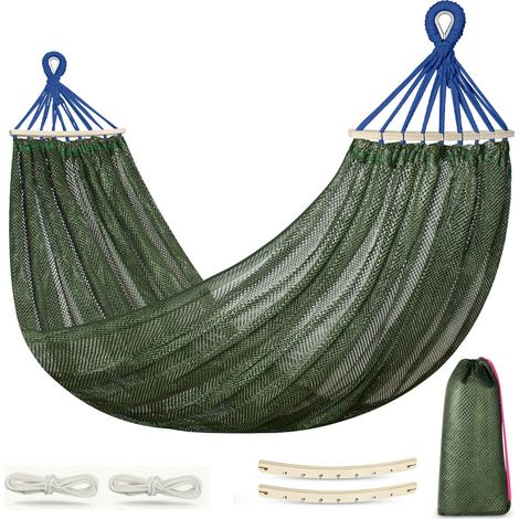 Outdoor-hängematte 190 X 130 Cm, Terrassenschaukel, Atmungsaktiv, Mit Holzlatten, Tragkraft 250 Kg, Mit Aufbewahrungstasche (olivgrün)