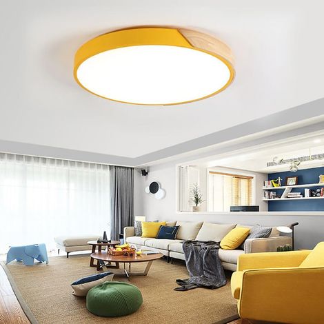Runde, Dimmbare Deckenleuchte, Moderne 25-w-holzdeckenleuchte, Farbtemperatur 3000k - 6500k, Orange, Geeignet Für Wohnzimmer, Flur