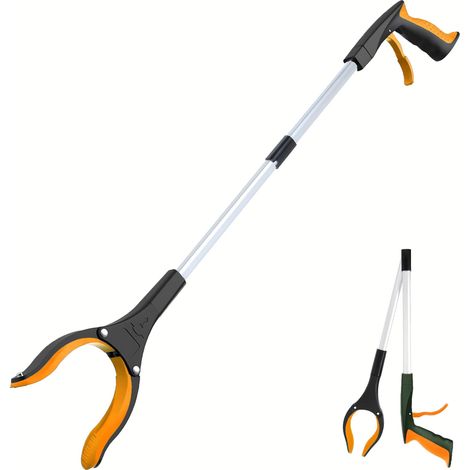 82 Cm Lange, Faltbare Müllgreifzange, 90° Drehbarer Greifkopf Mit Magnetischen Spitzen Zum Aufsammeln Von Müll Ohne Bücken (orange)