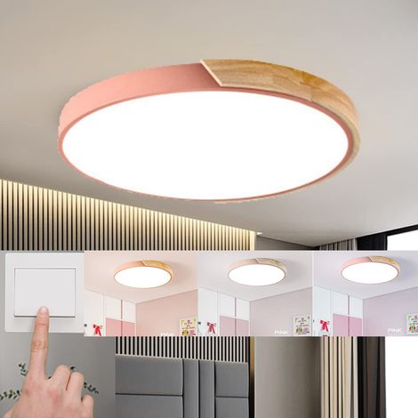 25-w-led-deckenleuchte In Holzoptik, Moderne Deckenleuchte, Dimmbar In Drei Farben, Rosa, Geeignet Für Schlafzimmer, Wohnzimmer, Küche