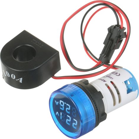 Miniatur-rundvoltmeter/amperemeter, Dual-led-anzeige, Spannungs- Und Stromanzeige, Ac 50–500 V, Ac 0–100 A, Einbauamperemeter