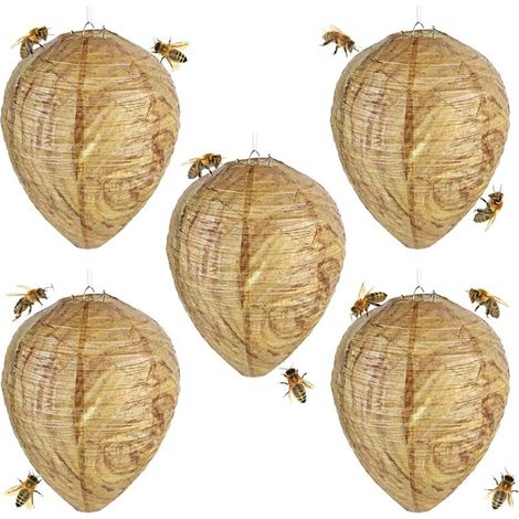 Set Mit 5 Wespennest-attrappen, Hängenden Attrappen, Hornissenabwehrmitteln, Ungiftigen Gelben Wespenfallen, Bienenabwehrmitteln, Für Den Außenbereich, Haus Und Garten