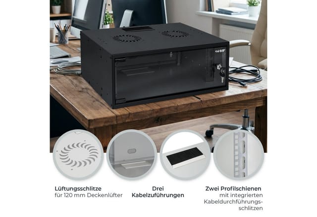 HMF 65704-02 Serverschrank Netzwerkschrank 4HE Unmontiert 19 Zoll Rack Schwarz