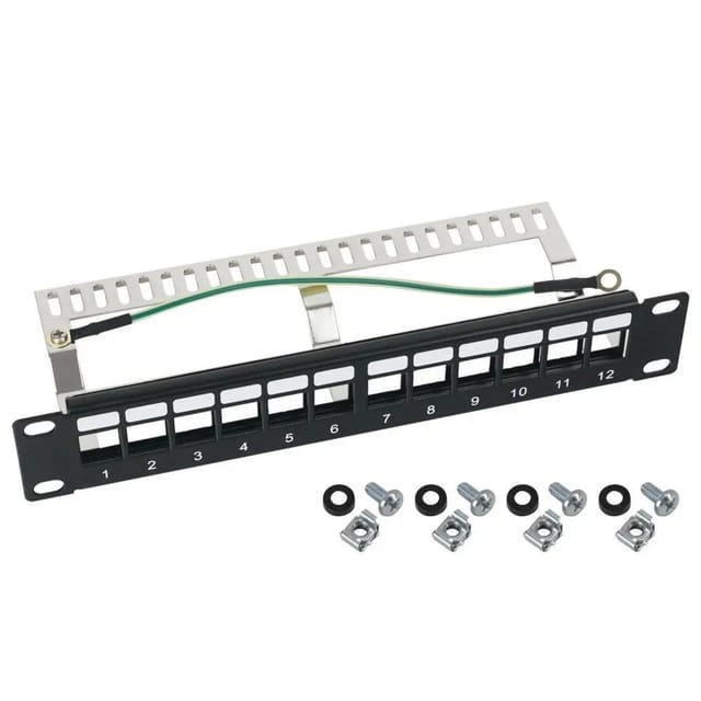 HMF 63346 STP Keystone-Patchpanel für Serverschrank 12 Ports RJ45 10 Zoll 1 HE Schwarz