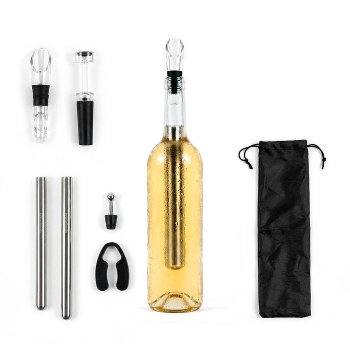 Weinaccessoires-set Mit Kühlstäben, Kapselschneider, Dekanter, Korken Und Innovagoods Sommelier-tasche