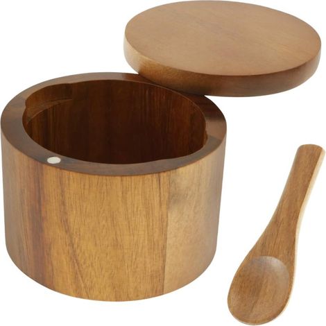 Salz- Und Pfefferstreuer-set Aus Akazienholz, Naturholz-salz- Und Pfefferstreuer Mit Löffel Und Drehbarem Magnetdeckel, Küchenstreuer Zur Aufbewahrung Von Salz, Pfeffer Und Zucker, 3,5 X 3,5 Cm