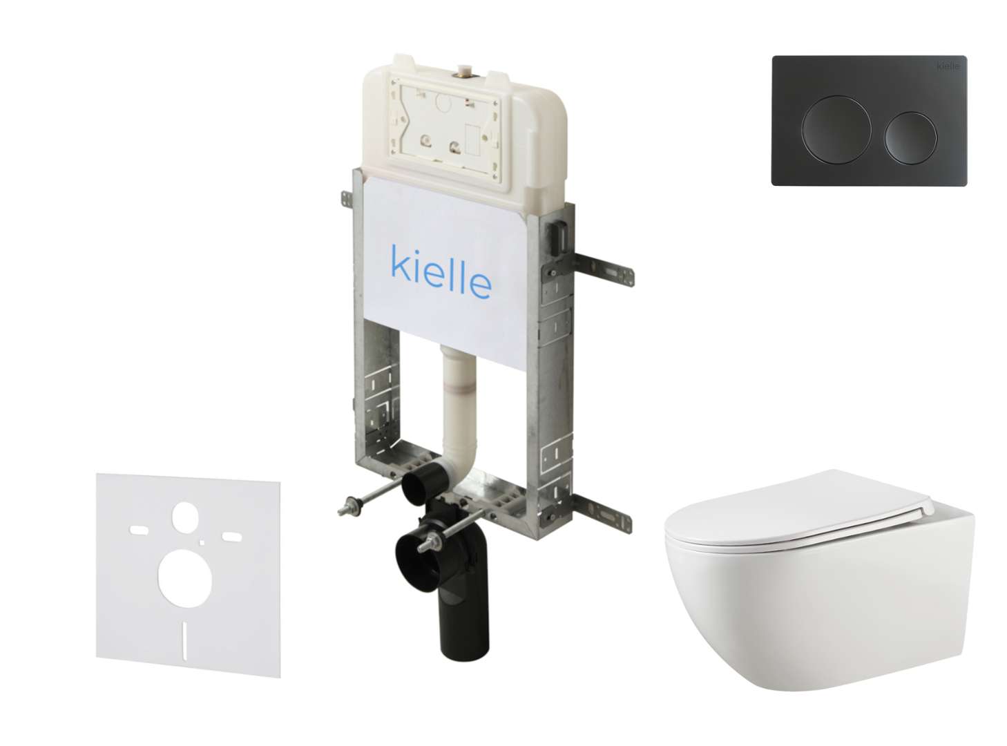 Kielle Genesis New - Set Vorwandinstallation, Wc Gaia, Rimless, Softclose-sitz Und Betätigungsplatte Gemini New I, Mattschwarz 30528sz12