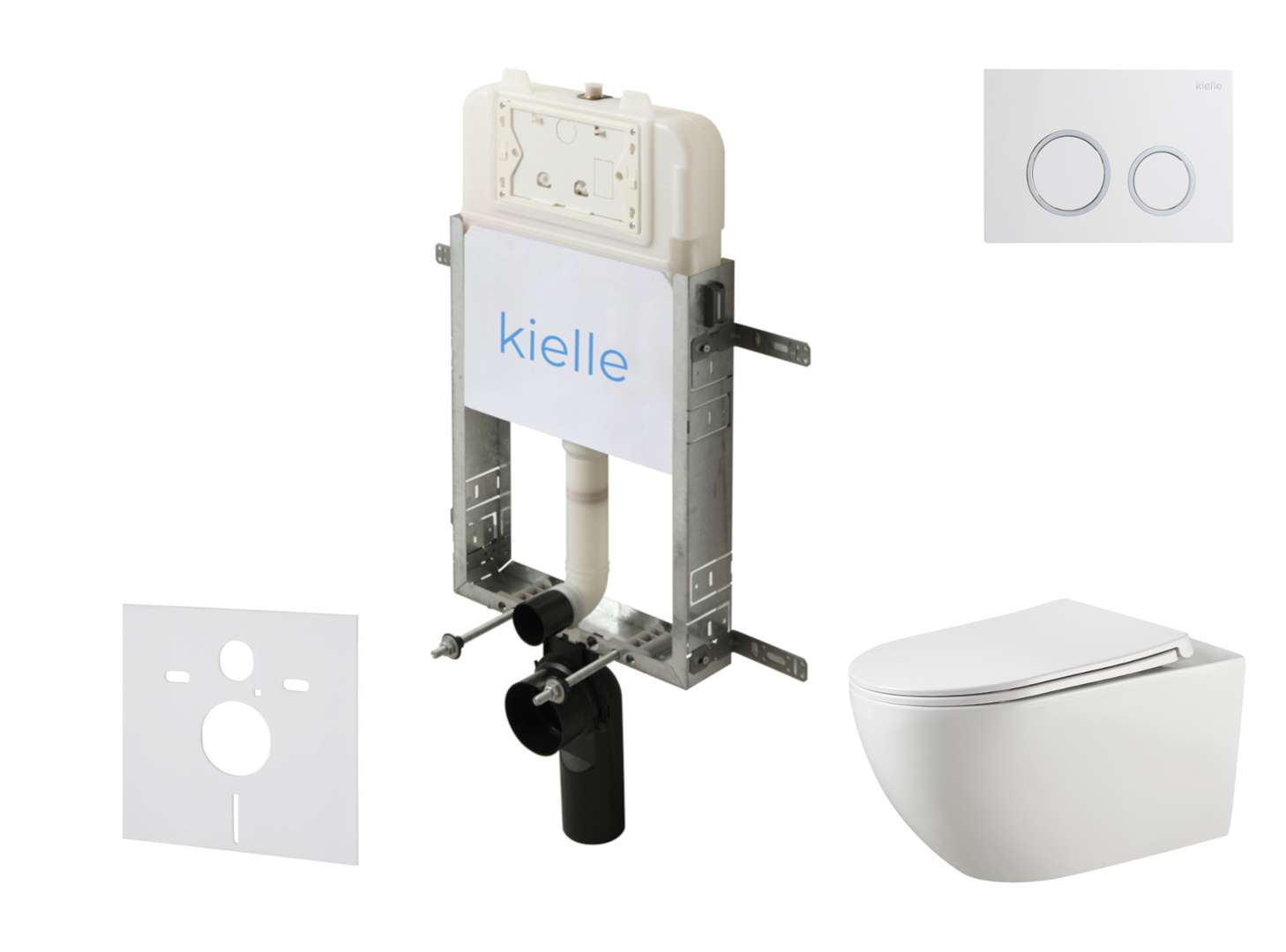 Kielle Genesis New - Set Vorwandinstallation, Wc Gaia, Rimless, Softclose-sitz Und Betätigungsplatte Gemini New Ii, Hochglanz Weiß/chrom 30528sz13