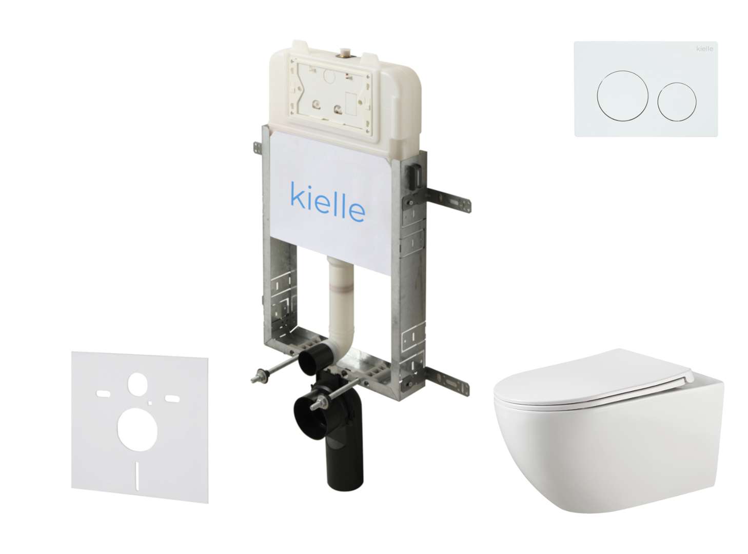 Kielle Genesis New - Set Vorwandinstallation, Wc Gaia, Rimless, Softclose-sitz Und Betätigungsplatte Gemini New I, Hochglanz Weiß 30528sz10