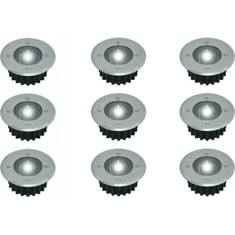 Ulisem 9er-set Einbau-solar-led-bodenstrahler – Rund – Durchmesser: 85 Mm – Trittfestes Gehäuse – Edelstahlfront – 9 Solarleuchten