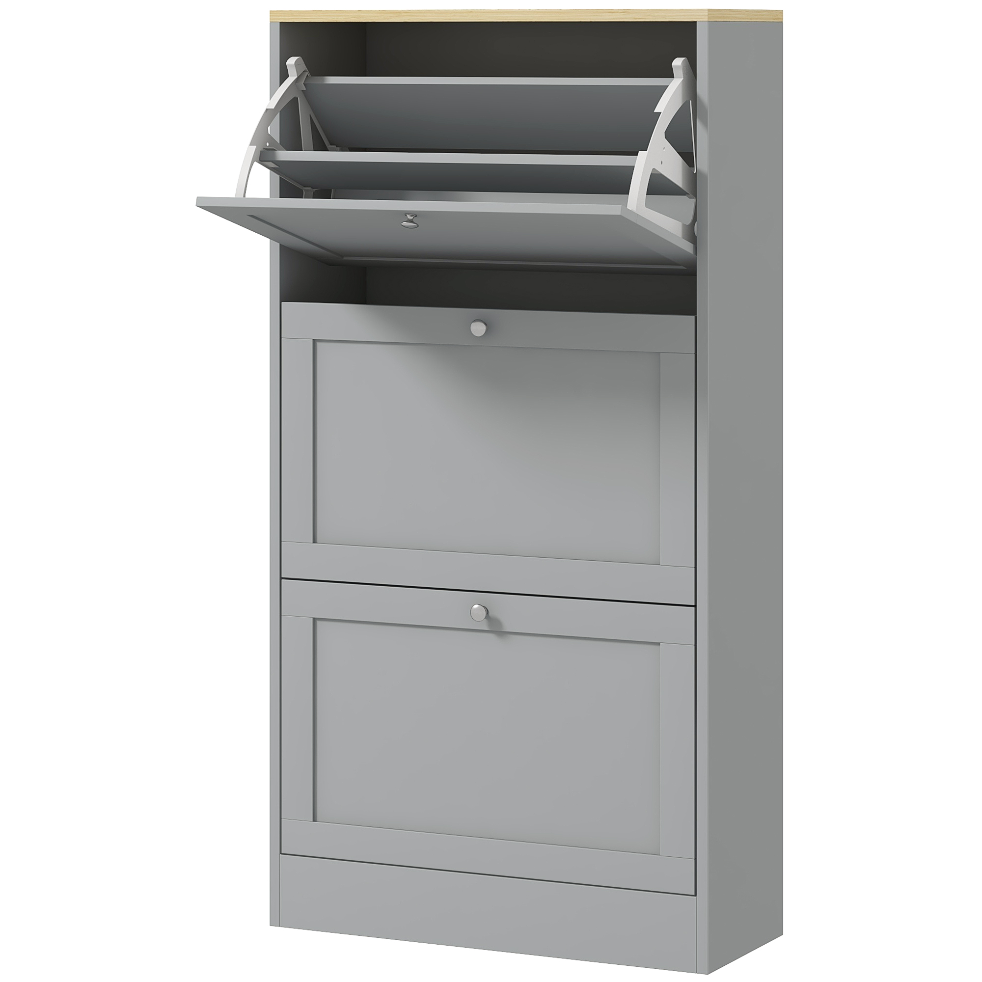 Grauer Schuhschrank Für 18 Paar Schuhe, Mit 3 Klappschubladen, Verstellbaren Einlegeböden, 60 X 23,5 X 115 Cm
