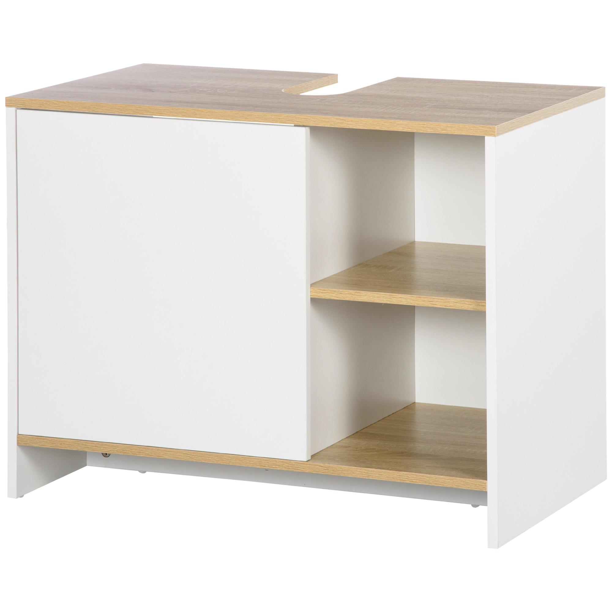 Waschtischunterschrank Mit Schrank Und 2 Holzregalen, 77 X 45 X 60 Cm, Weiß Und Holz