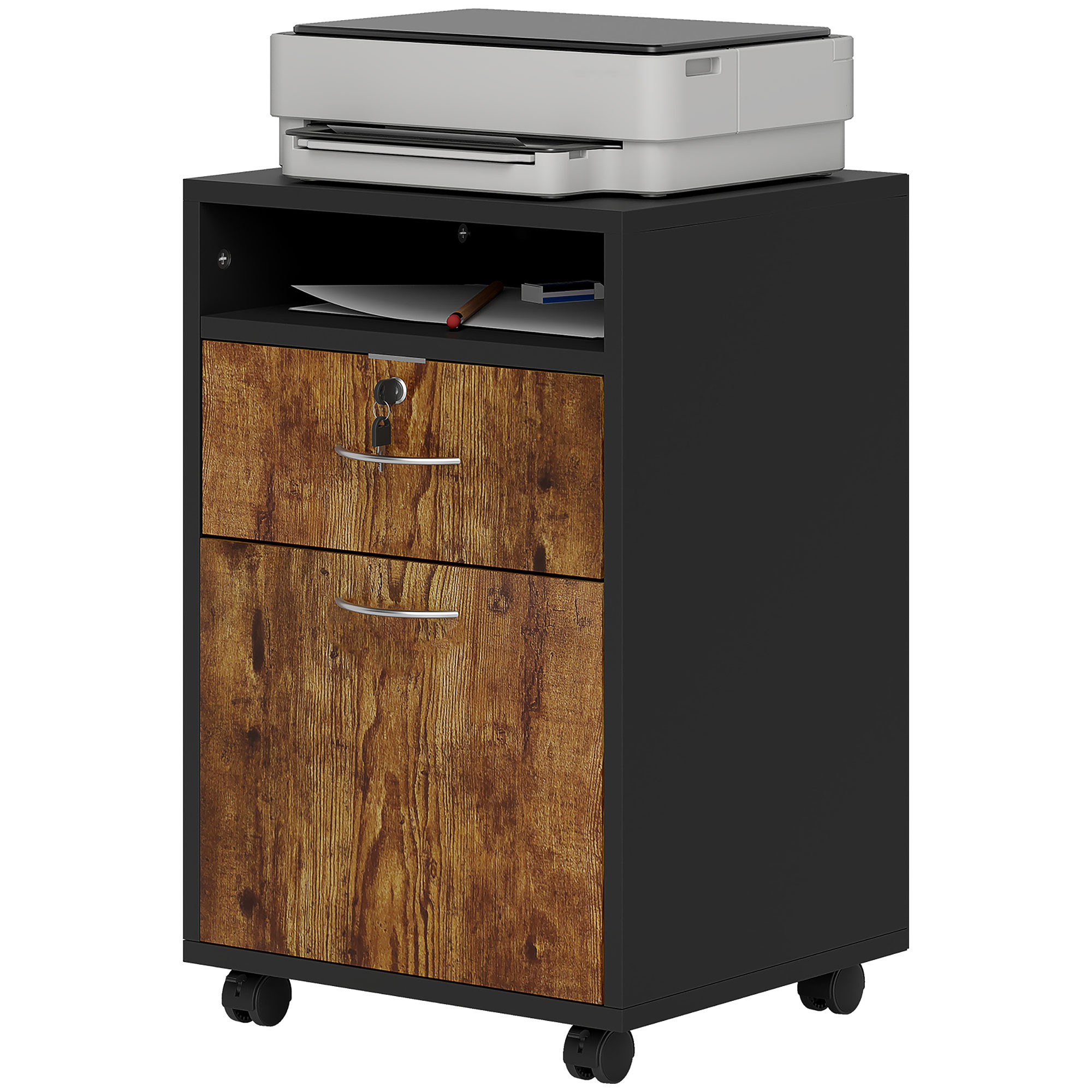 Schreibtisch Mit Offenem Regal, Abschließbarer Schublade Und Schrank, 40 X 35 X 60 Cm, Braun
