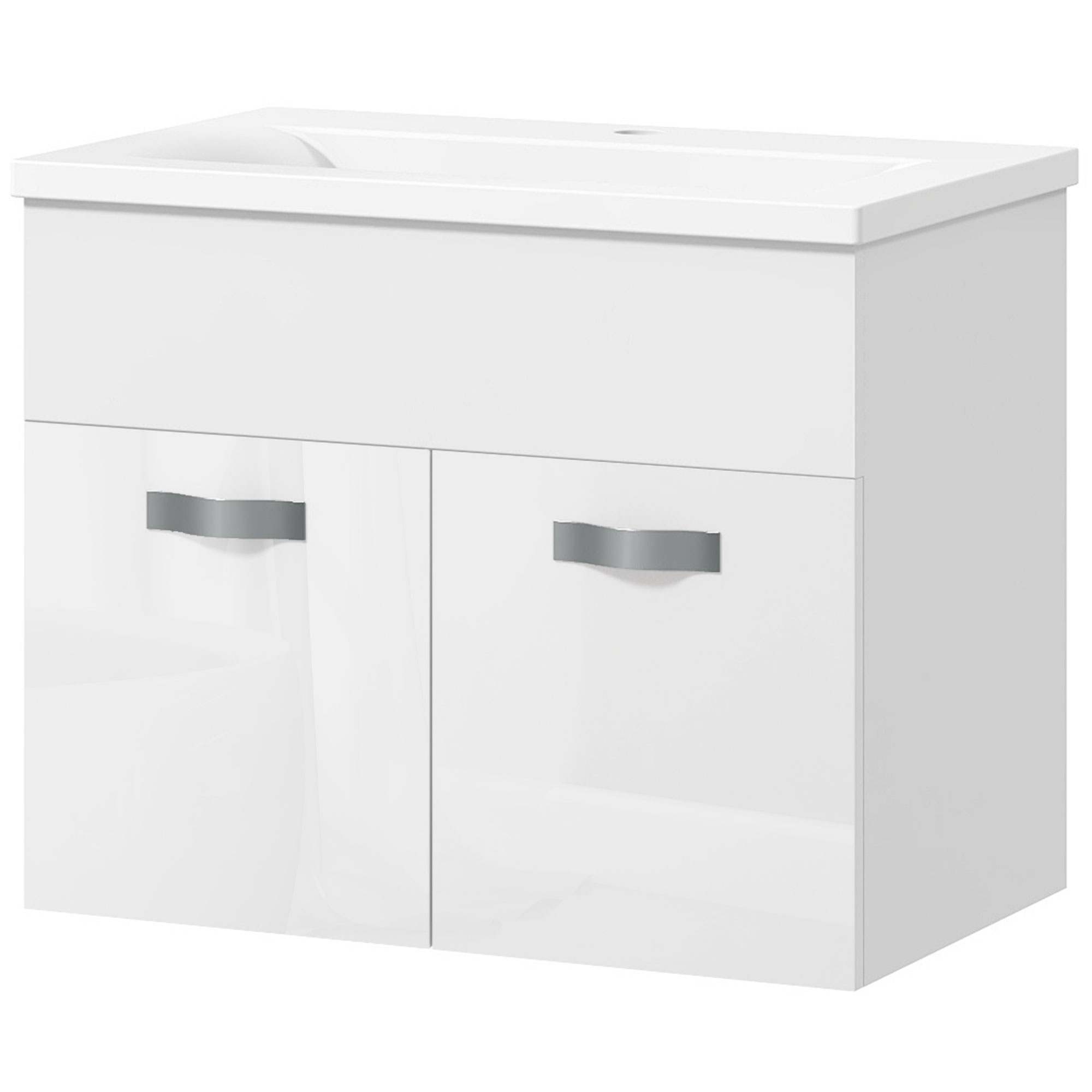 Mobiler Waschtischunterschrank Bagno Sospeso Mit Spüle, 2-türig Mit Soft-close-mechanismus, 61 X 40 X 50 Cm, Hochglanzweiß