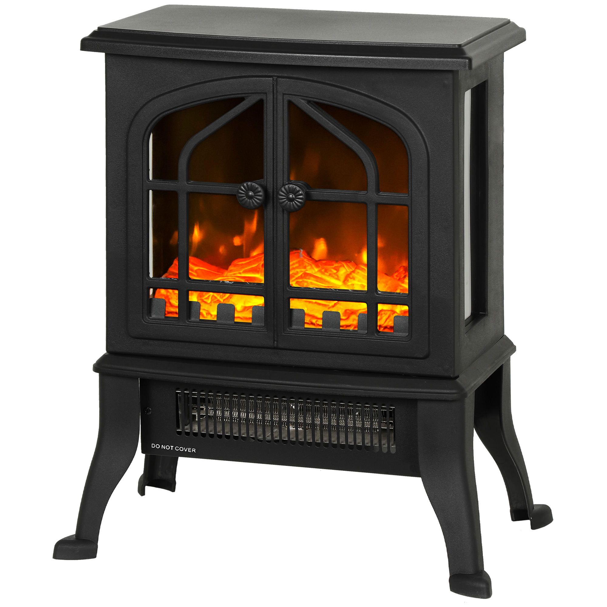 Elektrischer Kamin Mit 3d-flammeneffekt, 1800 W/900 W, Schwarzer Dekorativer Feuerraum (39 X 24 X 48 Cm) Mit Thermostat