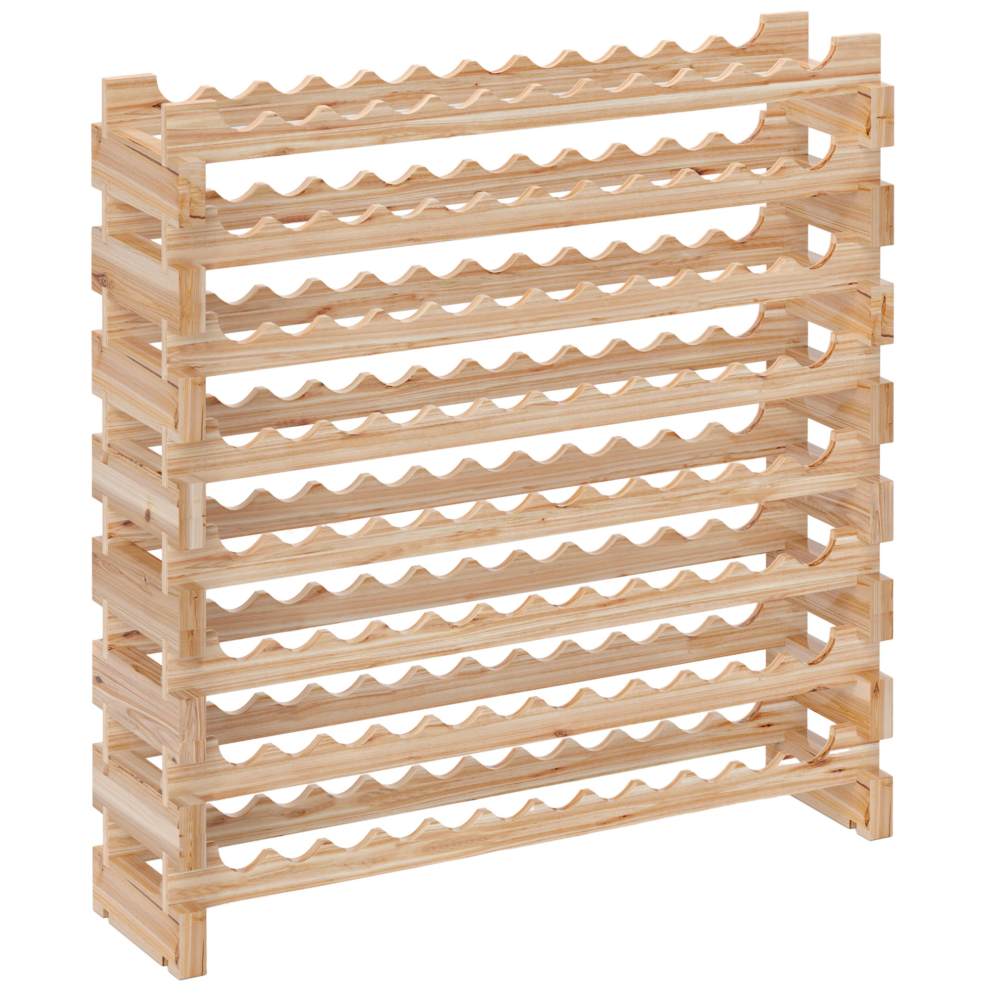 Weinregal Aus Kiefernholz, 8-stöckig, Platz Für 96 Flaschen, 114 X 28 X 113,5 Cm, Holzoberfläche