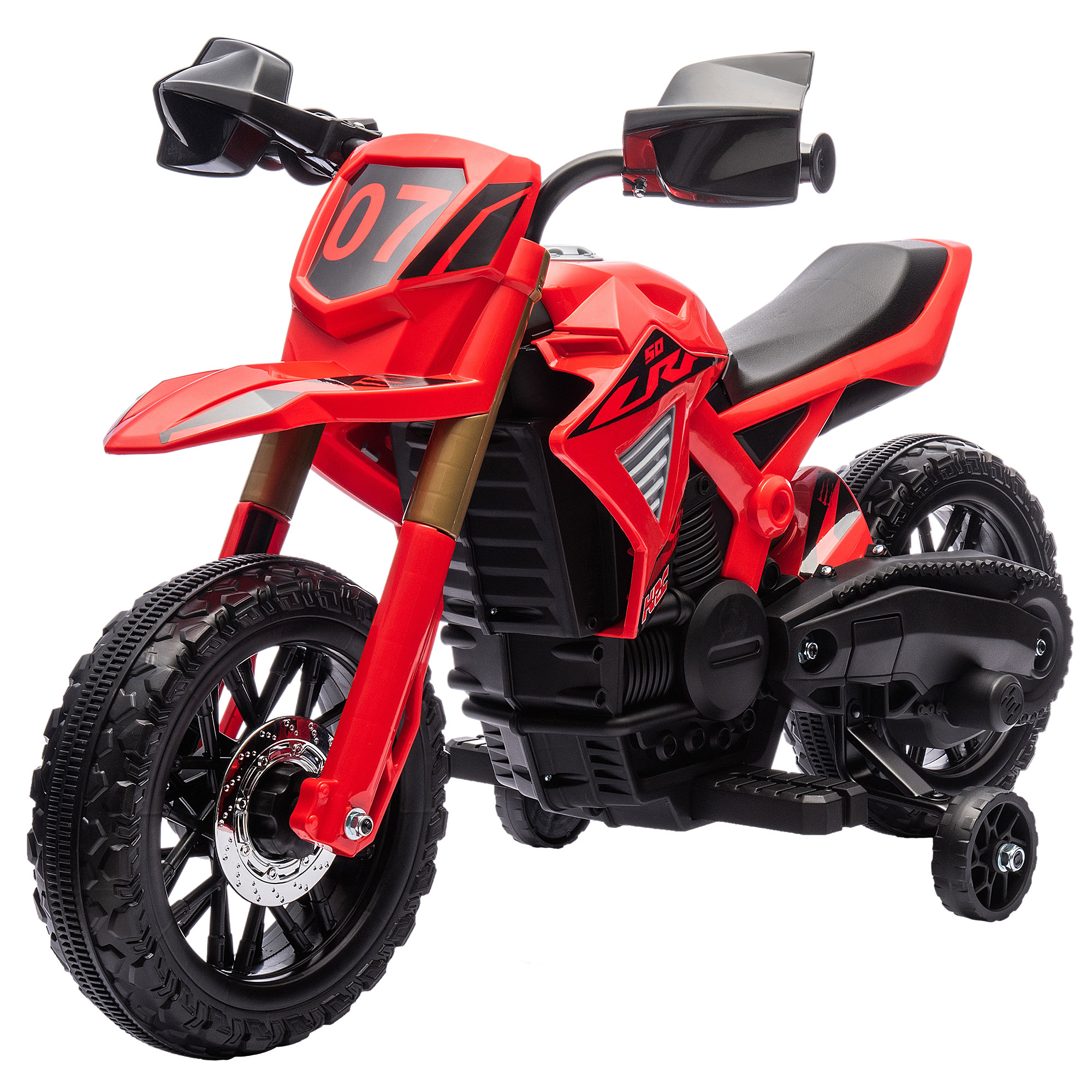 Elektrisches Motocross-bike Für Kinder Von 3–8 Jahren, 6-v-akku, Zwei Motoren, Hupe, Stützräder, Max. Belastung 30 Kg, Rot
