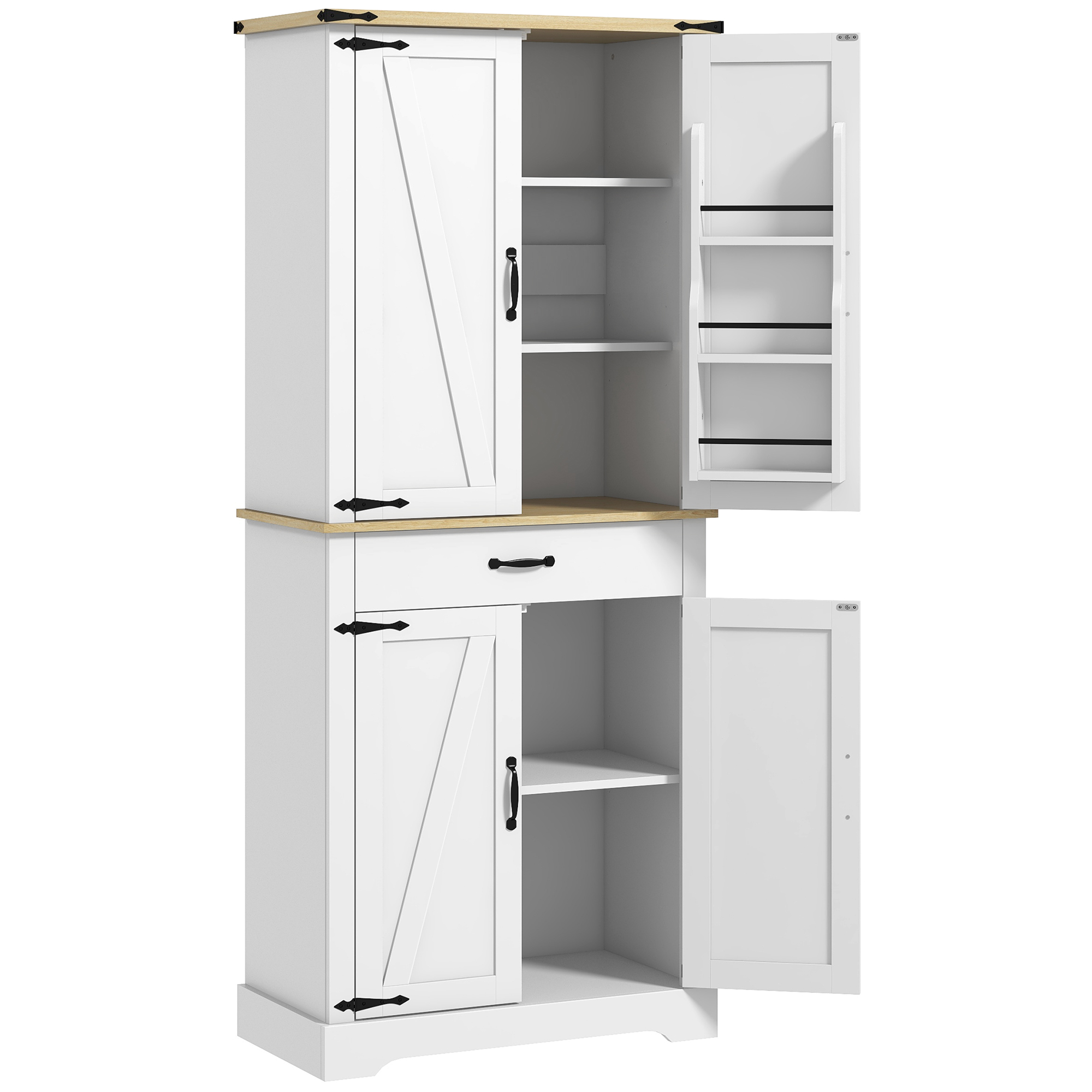 Küchenschrank Mit 4 Türen, 6 Einlegeböden Und 1 Schublade, Verstellbare Einlegeböden, 76,5 X 40 X 181 Cm, Weiß