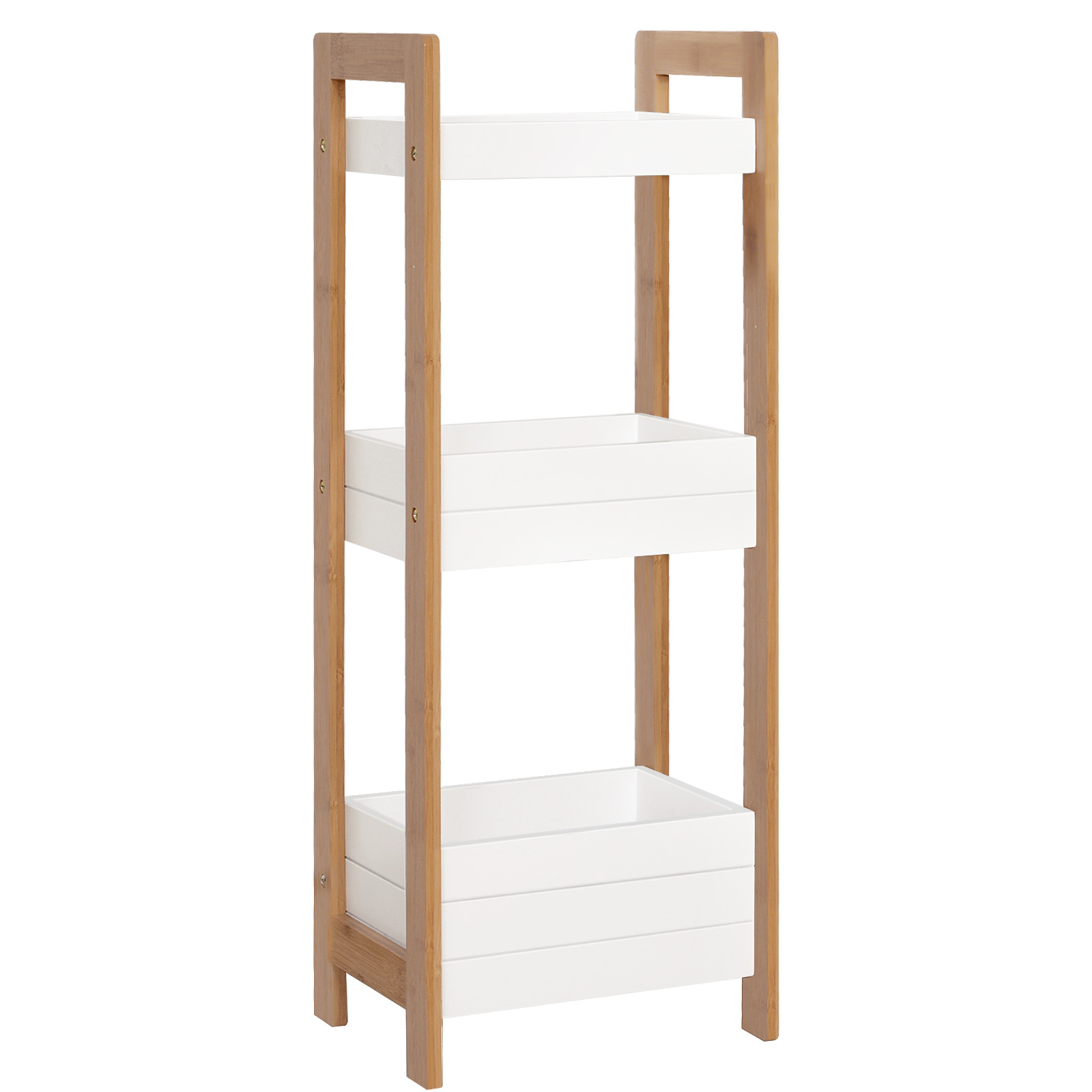 3-stöckiges Badezimmerregal, Kompakte Aufbewahrungseinheit Aus Mdf Und Bambus, Weiß, 27,5 X 20,8 X 74 Cm