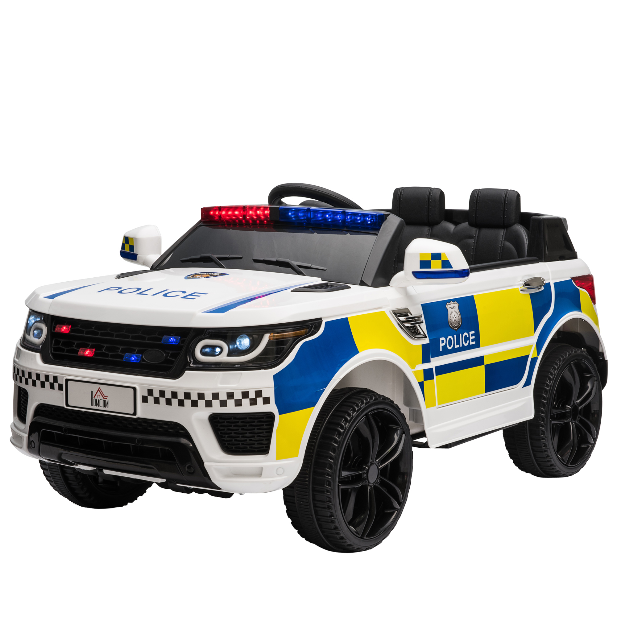12-v-elektro-polizeiauto Für Kinder Mit Fernbedienung, Sirene, Lichtern, Usb-anschluss, Musik, 110 X 68 X 52 Cm, Weiß