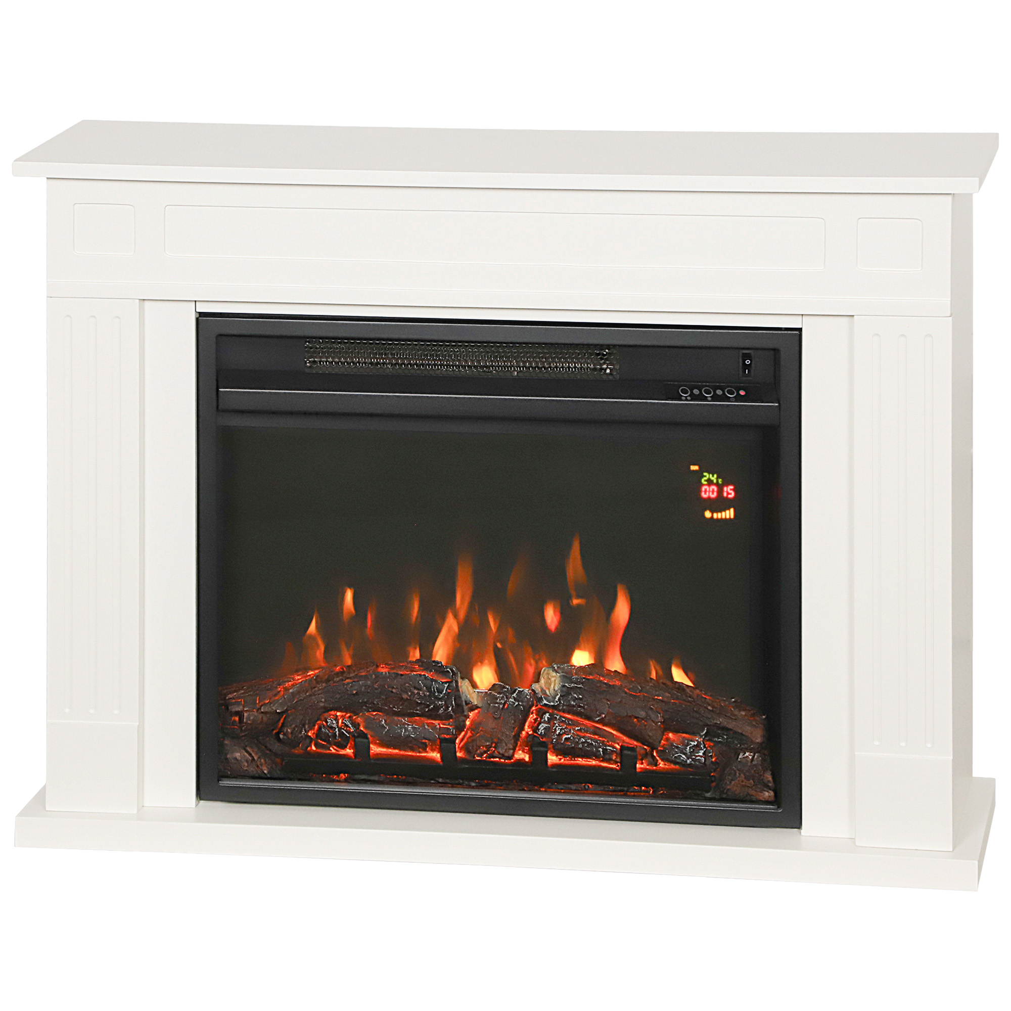 Elektrischer Kamin Mit 5 Helligkeitsstufen, Fernbedienung Und Timer, 98 X 23,5 X 69,5 Cm, Weiß Und Schwarz