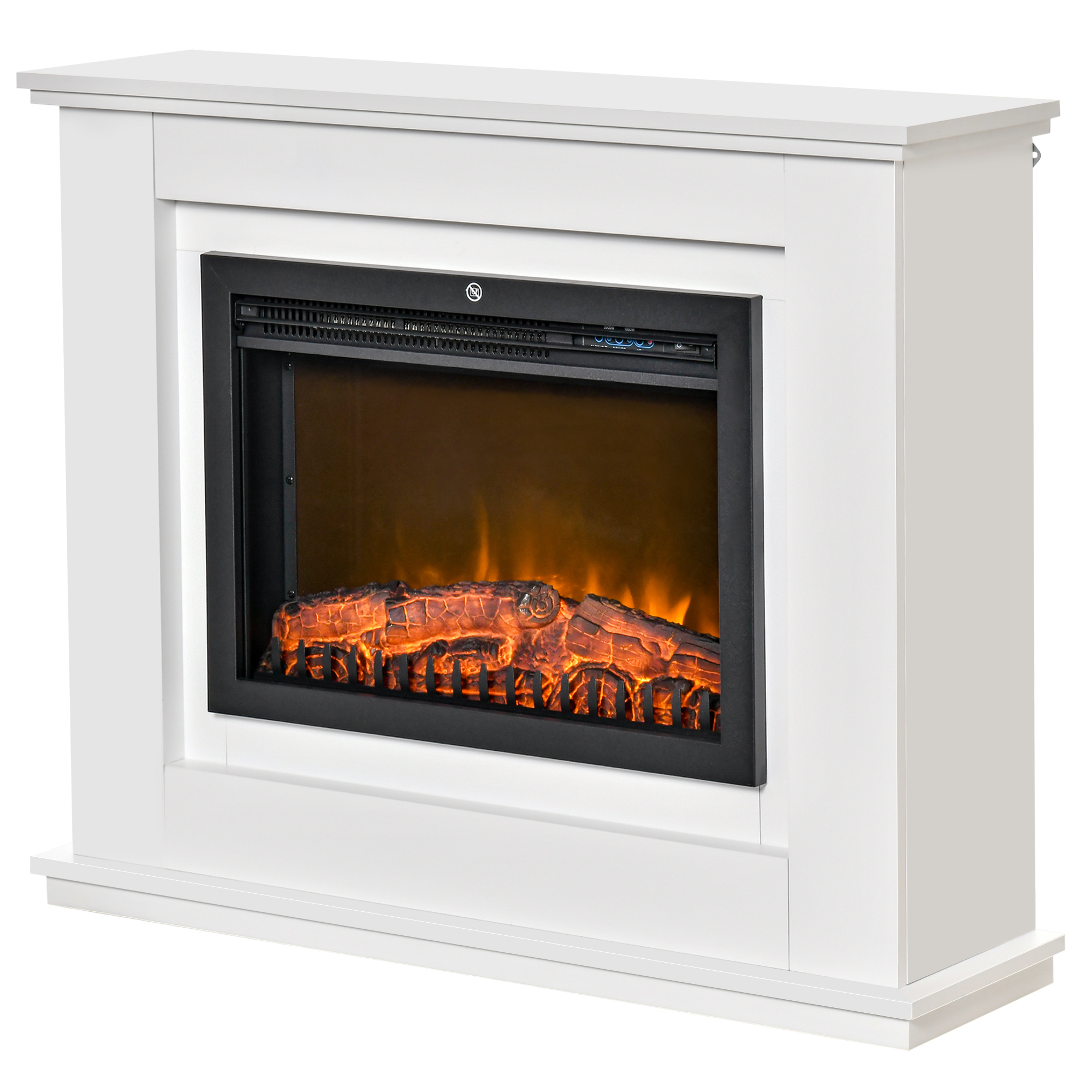 Elektrischer Kamin Mit Realistischem Flammeneffekt Und Holzrahmen, Elektrischer Feuerraum Mit Thermostat, Überhitzungsschutz, Timer Und Fernbedienung, 1000 W Und 2000 W, 98 X 27,5 X 80 Cm, Weiß