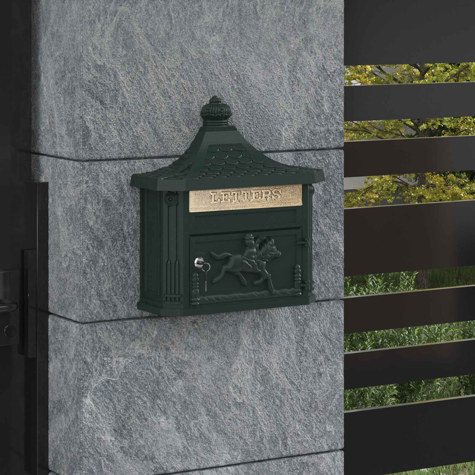 Wandmontierter Briefkasten Grün 40,5 X 16 X 45 Cm Gussaluminium