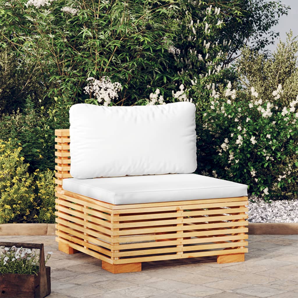 Garten-mittelsofa Mit Creme Kissen Massivholz Teak