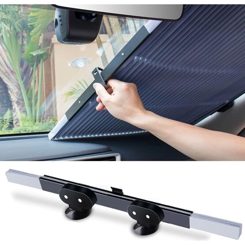 Auto-sonnenschutz, Frontscheiben-sonnenschutz, Einziehbarer Automatischer Auto-frontscheiben-sonnenschutz, Sonnenschutzvisier Mit Saugnapfbefestigung, Vorhang Mit Uv-schutz (65 Cm)