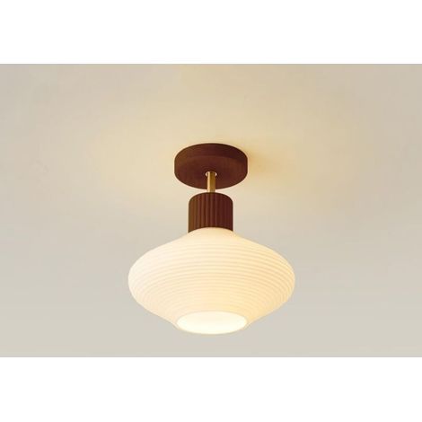 Moderne, Halb Eingelassene Deckenleuchte, Nah An Der Decke, Mit Einem Weißen, Gewellten, Geriffelten Glasschirm, Pendelleuchte Im Landhausstil Für Kinderzimmer, Flur, Eingangsbereich (farbe: Walnuss,
