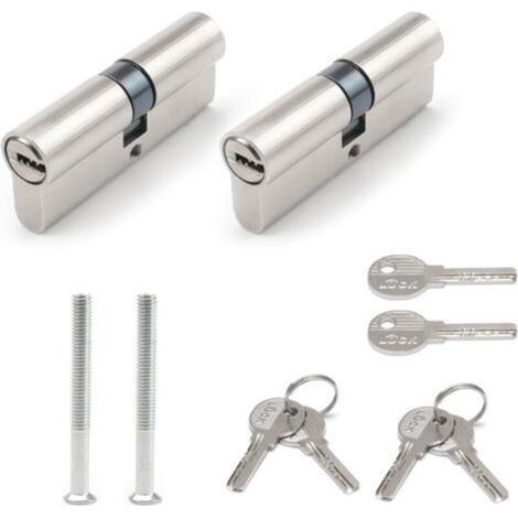 Set Mit 2 Türschließzylindern – 70 Mm – Doppelt Öffnend – Mit 6 Schlüsseln Und Schrauben – Schließzylinder Mit Knauf – Aluminiumzylinder Für Türschlösser