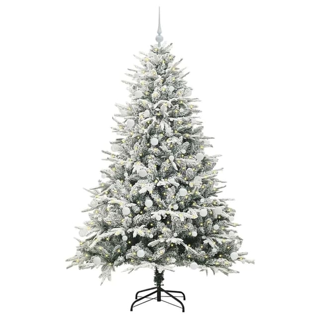 vidaXL Künstlicher Vorbeleuchteter Weihnachtsbaum mit Kugelset Grün 3395400