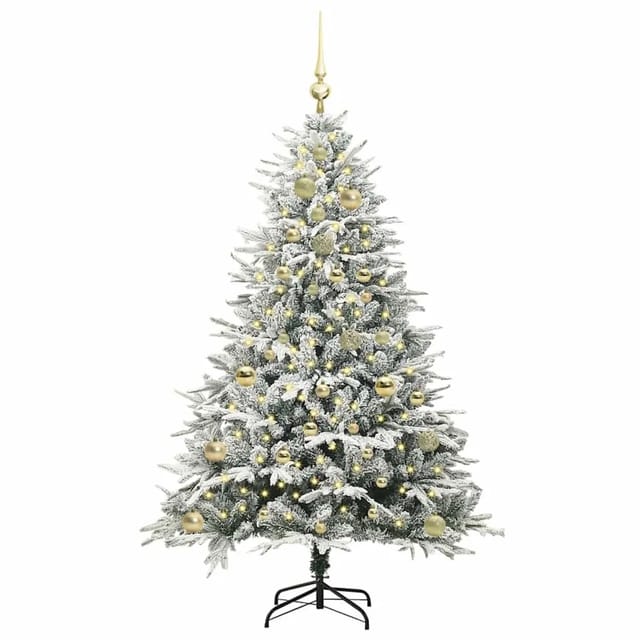 vidaXL Künstlicher Vorbeleuchteter Weihnachtsbaum mit Kugelset Grün 3395388