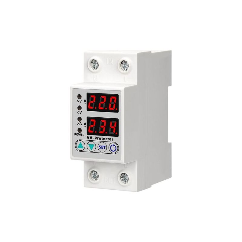 Fehlerstromschutzschalter 63 A – Überspannungsbereich 230 V–300 V – Unterspannungsbereich 80 V–210 V – Auslösezeit 1–600 S – Duale Led-anzeige
