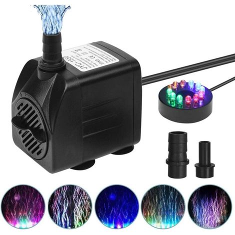 800 L/h 15-w-tauchpumpe – 1,5 M Förderhöhe – Extrem Leise Mit 12 Farbigen Leds – 4 Saugnäpfe Und 2 Düsen, 1,8 M