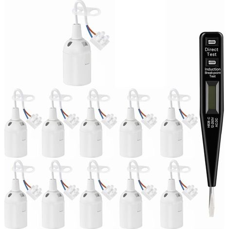 Set Mit 11 Weißen E27-fassungen – 250 V, 4 A Mit Kabel – Hochwertiger Kunststoff – Kompatibel Mit Led- Und Halogenlampen – 11 Stück
