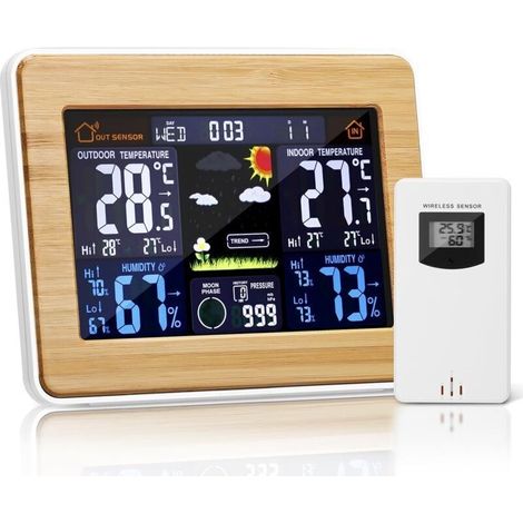 Drahtlose Digitale Wetterstation Mit Außensensor – Mit Anzeige Von Uhrzeit, Datum, Temperatur, Luftfeuchtigkeit, Barometer, Alarm, Mondphasenanzeige Und Multifunktionsthermometer