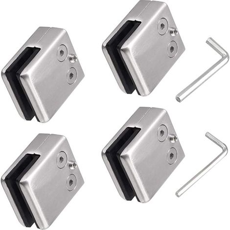 Set Mit 4 Glasklemmen Aus Edelstahl 304 – Glasstärke 8 Bis 10 Mm – Satinierte Oberfläche – Bohrfreie Montage