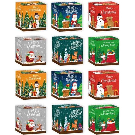 12-teiliges Weihnachtsgeschenkset – 3d-geschenkboxen Aus Karton – Maße: 7 X 7 X 7 Cm – Festliche Druckmotive