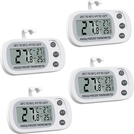 Set Mit 4 Digitalen Thermometern Für Kühlschrank Und Gefrierschrank – Lcd-display – Anzeige Von Maximal- Und Minimalwerten – Befestigung Mit Haken Oder Magnet
