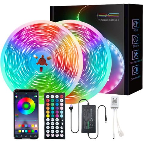 20 M Smart Led-streifen 5050 Rgb Sprachsteuerung Musikrhythmus Bluetooth 44 Tasten Dekorationsset - Europäischer Standard - 30 Lichter - 44 Infrarottasten + Bluetooth [10 Meter 2 Rollen]