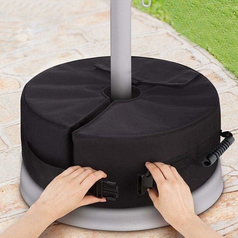 Pied De Parasol Lesté 46x46x15 Cm – Capacité 85 Lb De Sable – Tissu Oxford 600d Imperméable – Installation Rapide Avec Velcro