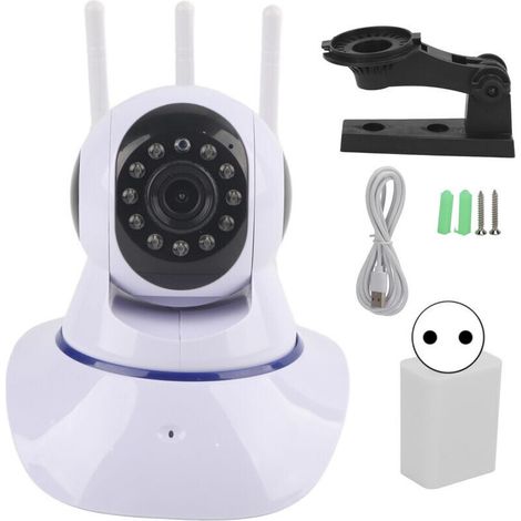 Wlan-ip-kamera – Bewegungserkennung – Infrarot-nachtsicht – Zwei-wege-audio – Ptz-drehung – 3 Antennen – 100–240 V (eu) Netzteil