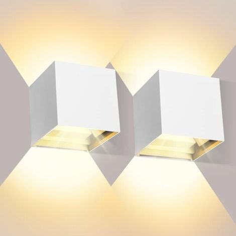 Set Mit 2 Verstellbaren 12-w-led-würfel-wandleuchten (3000 K, Ip65 Wasserdicht) – Weiß