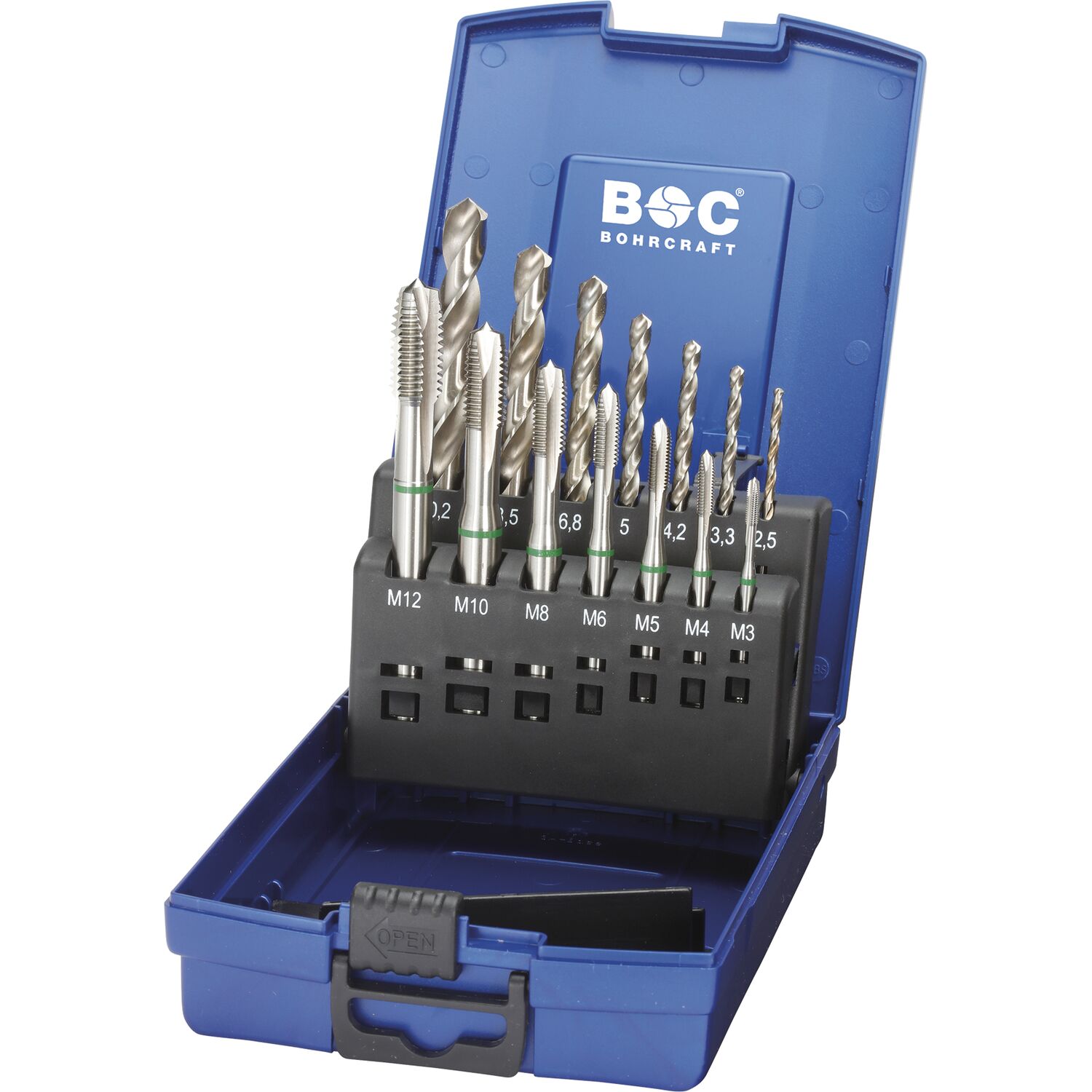 Bohrcraft Maschinengewindebohrer-satz Gewindebohrer-satz M3-m12 Hss-e Form B 14-tlg. Grünring Für Metrische Iso-gewinde Din 13