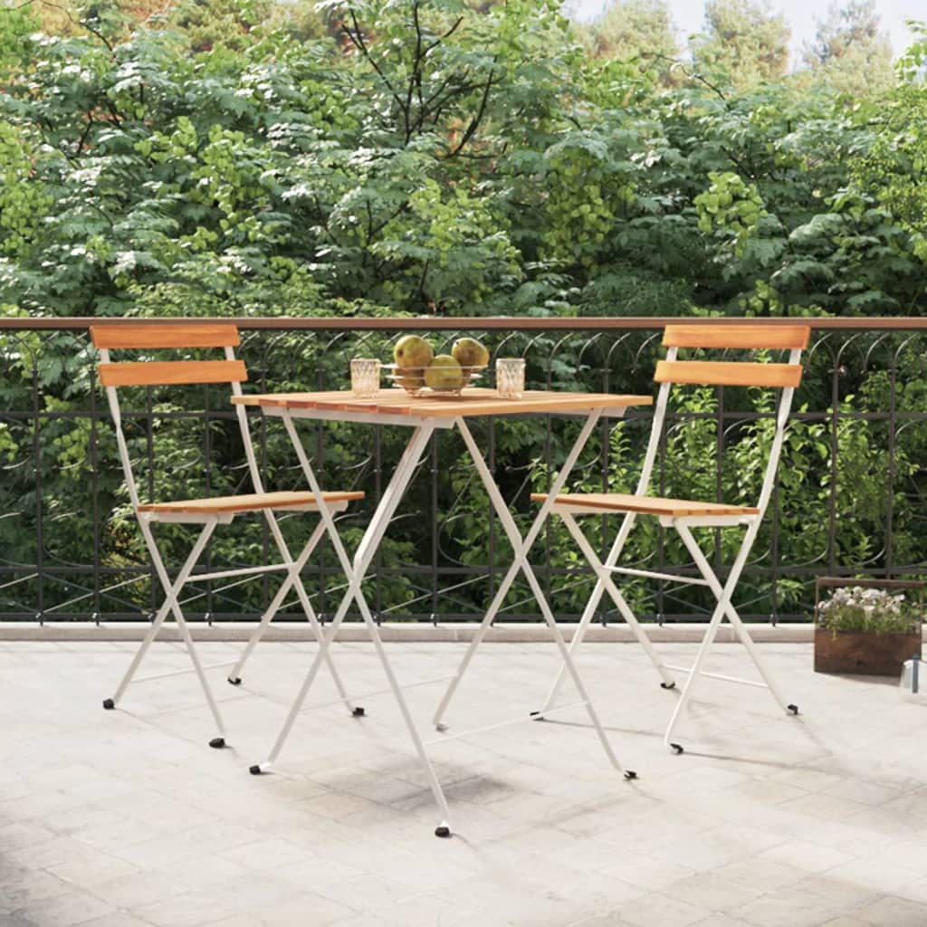 3-tlg. Bistro-set Klappbar Massivholz Akazie Und Stahl