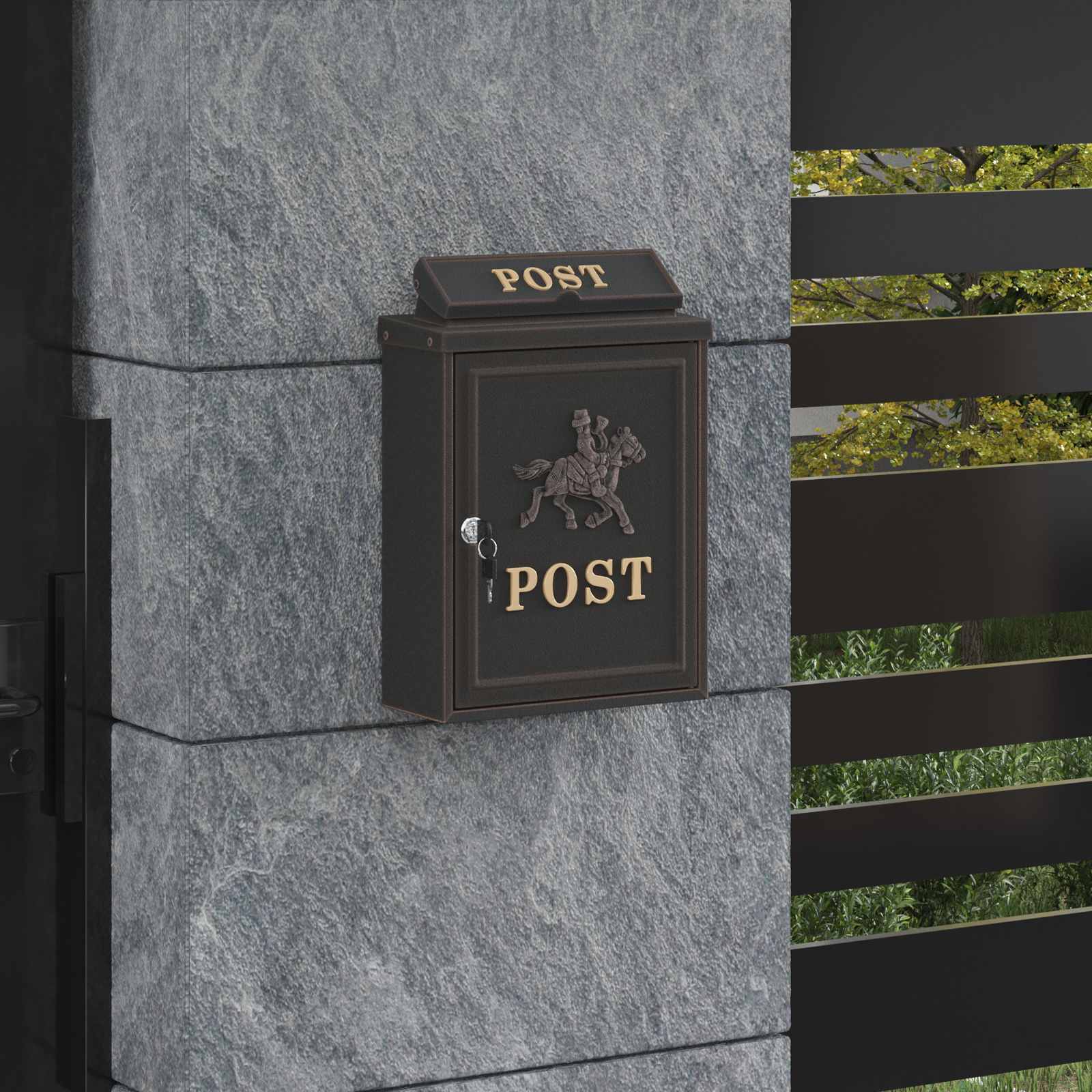 Wandmontierter Briefkasten Bronze 29 X 13 X 41 Cm Gussaluminium