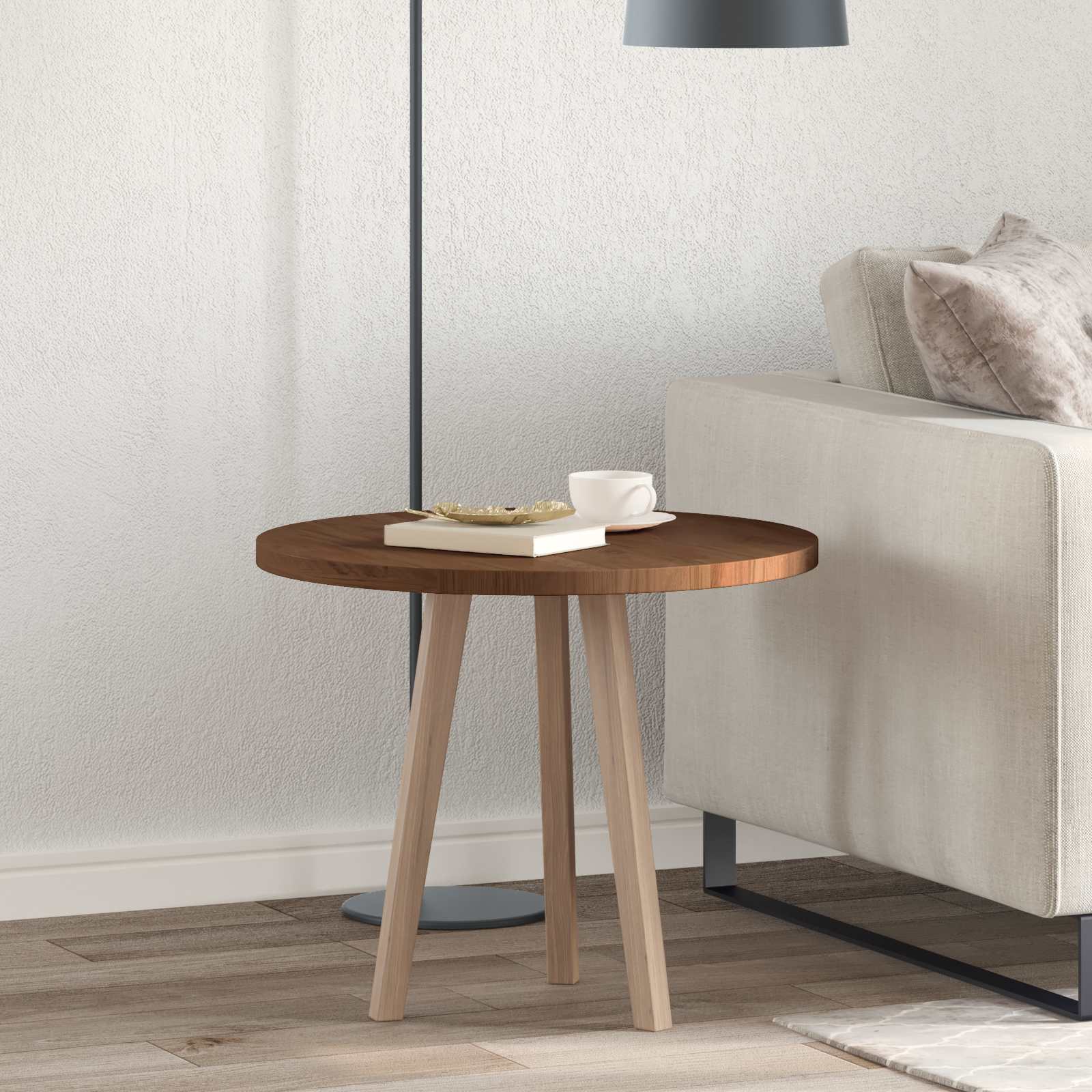 Tischplatte Dunkelbraun Ø 60 X 2,5 Cm Massivholz Eiche