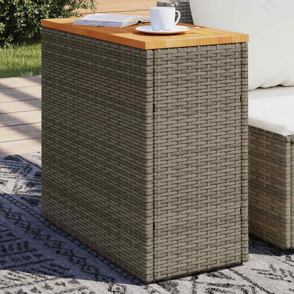 Garten-beistelltisch Mit Holzplatte Grau 58x27,5x55 Cm Rattan